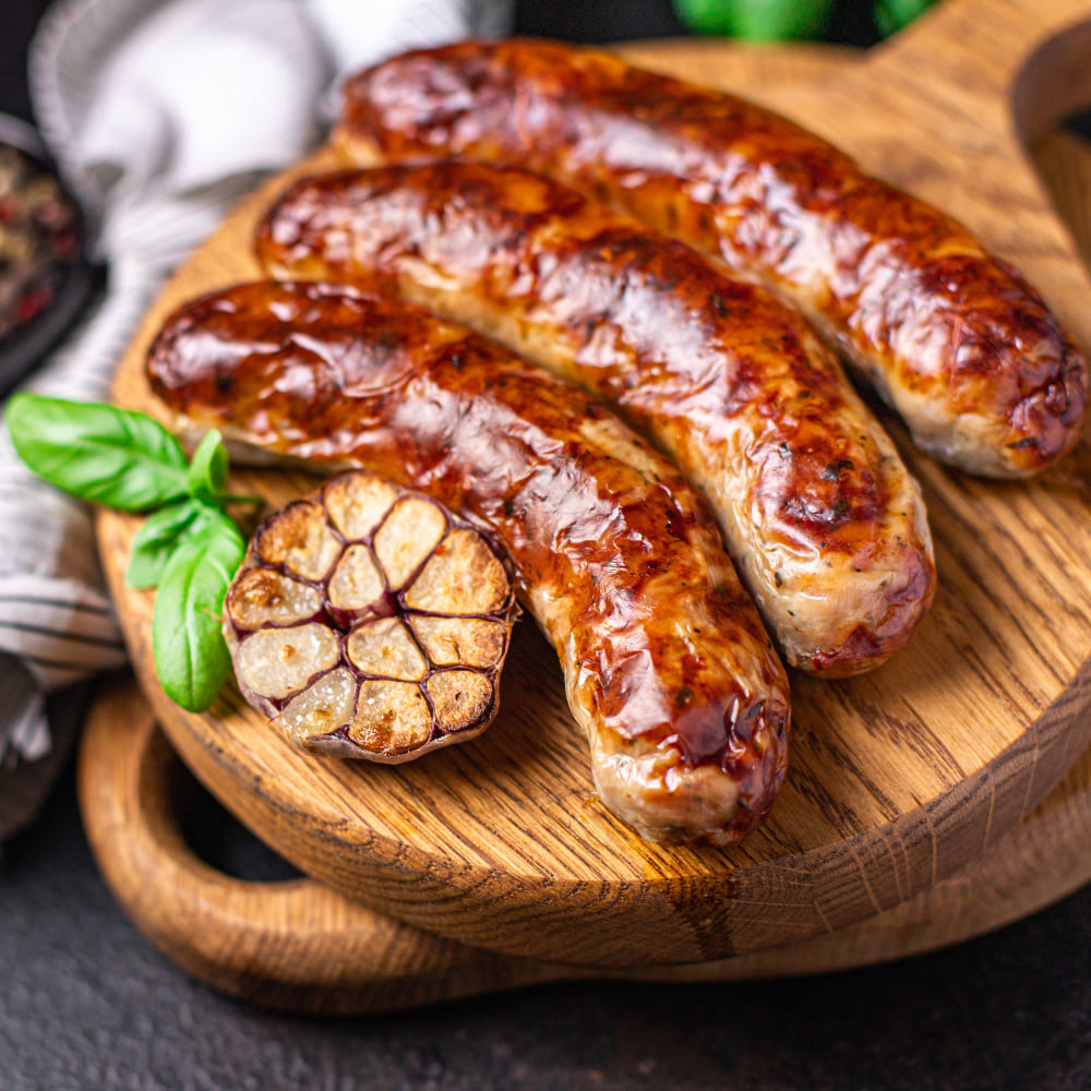 Chorizos mixto, especial y español de Colombo Alemana presentados con ingredientes frescos