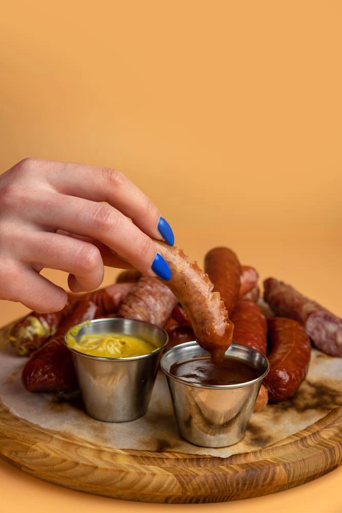 Tabla de chorizos y salchichas Colombo Alemana con acompañamientos variados